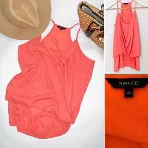 RW&Co Neon Coral Women’s Hi-Lo Ruffle Tank - Med